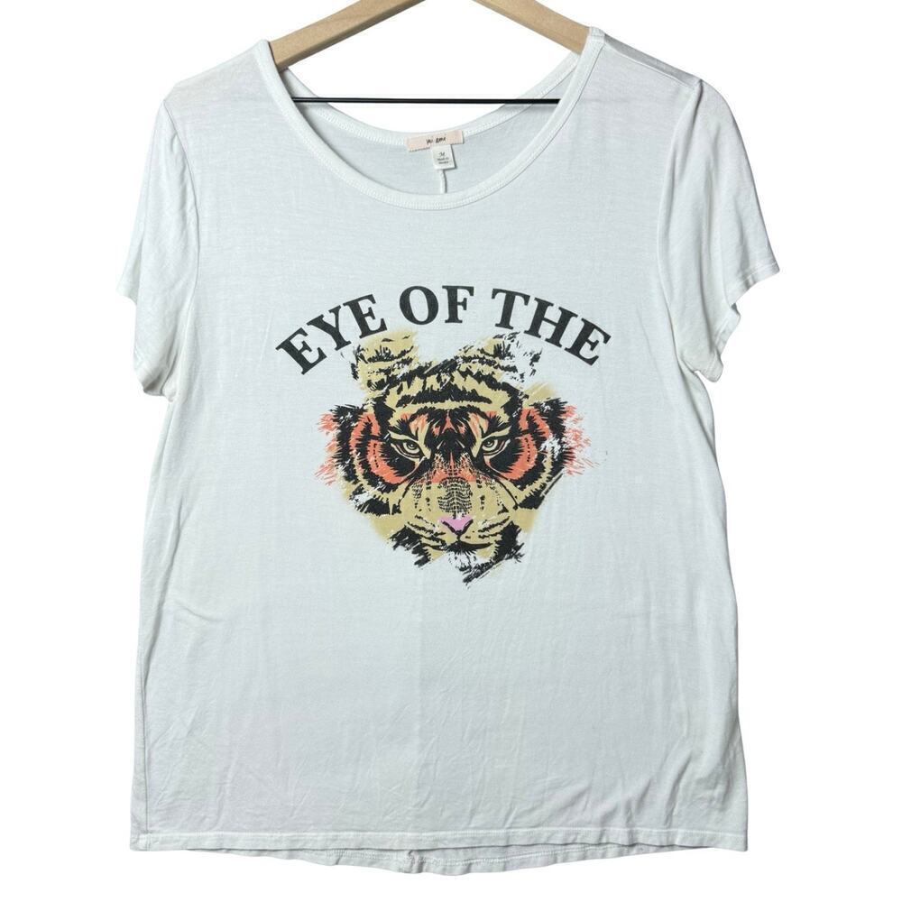 Mi Ami Francesca’s Eye Of The Tiger Graphic Tee White Rayon Spandex Blend Size M